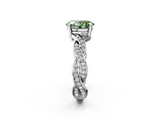 White gold Fancy Green Oval  Cut Twisted Pavé Band Solitaire Ring with Four-Prong Setting_57