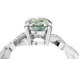 White gold Fancy Green Oval  Cut Twisted Pavé Band Solitaire Ring with Four-Prong Setting_59