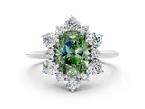 White gold Fancy Green Oval  Diamond Cluster Halo Ring with Solitaire Band and Four-Prong Setting_20