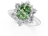 White gold Fancy Green Oval  Diamond Cluster Halo Ring with Solitaire Band and Four-Prong Setting_21