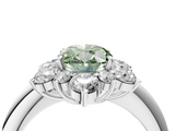 White gold Fancy Green Oval  Diamond Cluster Halo Ring with Solitaire Band and Four-Prong Setting_24