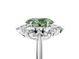 White gold Fancy Green Oval  Diamond Cluster Halo Ring with Solitaire Band and Four-Prong Setting_25