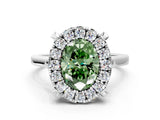 White gold Fancy Green Oval  Diamond Cluster Halo Solitaire with Four-Prong Setting_105