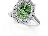 White gold Fancy Green Oval  Diamond Cluster Halo Solitaire with Four-Prong Setting_106