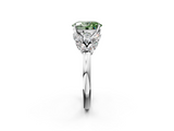 White gold Fancy Green Oval  Diamond Cluster Leaf Design Ring with Prong Setting_55
