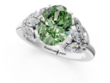 White gold Fancy Green Oval  Diamond Cluster Leaf Design Ring with Prong Setting_55