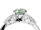 White gold Fancy Green Oval  Diamond Cluster Leaf Design Ring with Prong Setting_57
