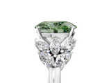 White gold Fancy Green Oval  Diamond Cluster Leaf Design Ring with Prong Setting_58