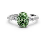 White gold Fancy Green Oval  Diamond Cluster Prong-Set Solitaire Ring_42