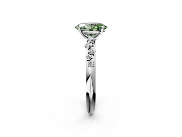 White gold Fancy Green Oval  Diamond Cluster Prong-Set Solitaire Ring