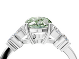White gold Fancy Green Oval  Diamond Floral Cluster Ring with Solitaire Band and Prong Setting_30