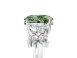 White gold Fancy Green Oval  Diamond Floral Cluster Ring with Solitaire Band and Prong Setting_31