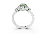 White gold Fancy Green Oval  Diamond Floral Cluster Ring with Solitaire Band and Prong Setting_41