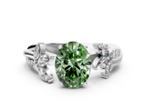 White gold Fancy Green Oval  Diamond Floral Vine Solitaire Engagement Ring_3
