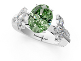 White gold Fancy Green Oval  Diamond Floral Vine Solitaire Engagement Ring_4