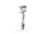 White gold Fancy Green Oval  Diamond Floral Vine Solitaire Engagement Ring_5
