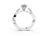 White gold Fancy Green Oval  Diamond Floral Vine Solitaire Engagement Ring_6