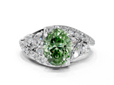 White gold Fancy Green Oval  Diamond Halo Ring with Marquise and Pavé Band in Prong Setting_70