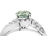 White gold Fancy Green Oval  Diamond Halo Ring with Marquise and Pavé Band in Prong Setting_71
