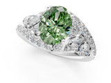 White gold Fancy Green Oval  Diamond Halo Ring with Marquise and Pavé Band in Prong Setting_71