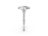 White gold Fancy Green Oval  Diamond Halo Ring with Milgrain Frame and Pavé Band_74