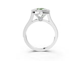 White gold Fancy Green Oval  Diamond Halo Ring with Milgrain Frame and Pavé Band_75