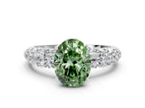 White gold Fancy Green Oval  Diamond Pavé Band Solitaire Ring with Four-Prong Setting_49