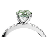White gold Fancy Green Oval  Diamond Pavé Band Solitaire with Four-Prong Setting_227