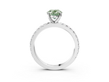 White gold Fancy Green Oval  Diamond Pavé Band Solitaire with Four-Prong Setting_233
