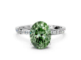 White gold Fancy Green Oval  Diamond Pavé Band with Six-Prong Setting_27