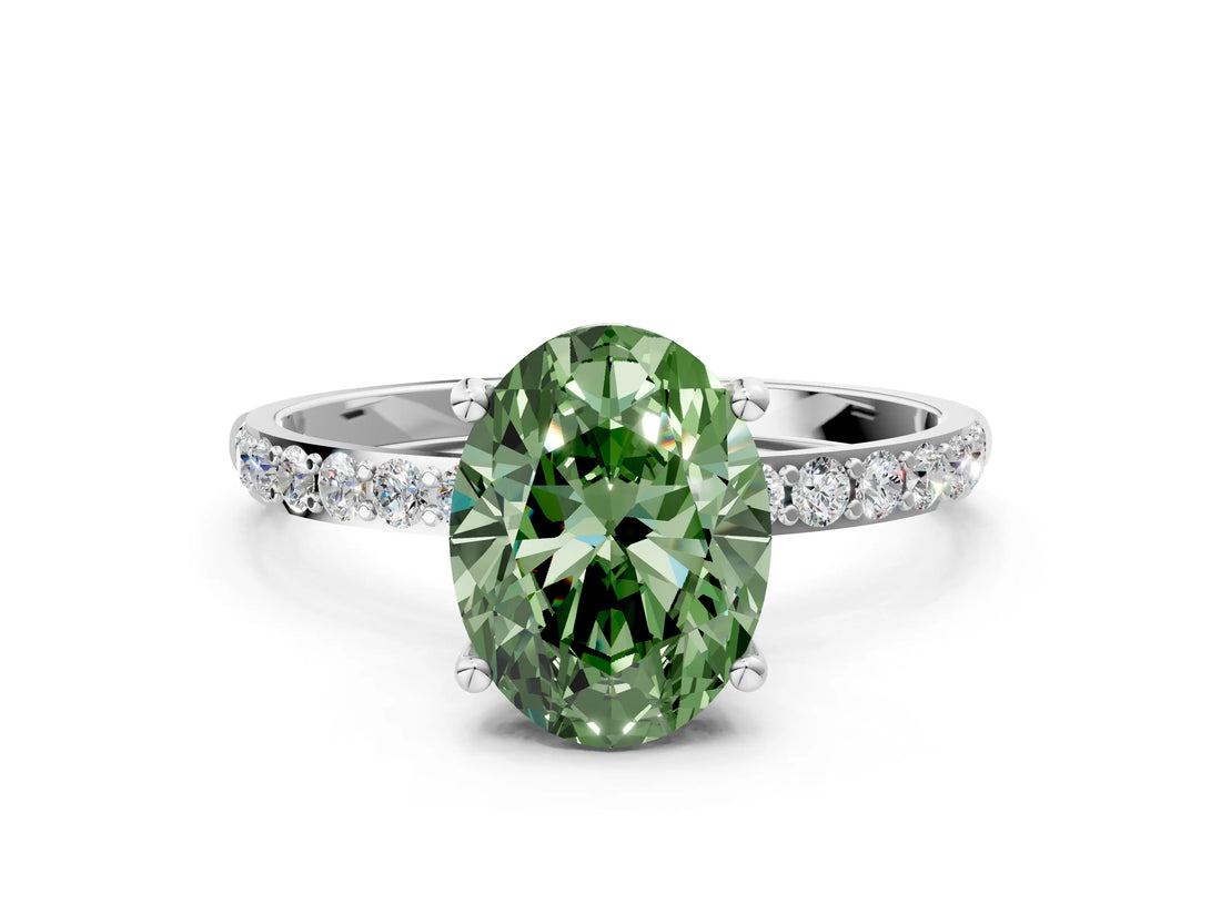 White gold Fancy Green Oval  Diamond Pavé Band with Six-Prong Setting_27