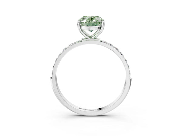 Platinum Fancy Green Oval  Diamond Pavé Band with Six-Prong Setting