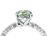 White gold Fancy Green Oval  Diamond Prong Set Engagement Ring with Pave Band_281