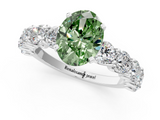 White gold Fancy Green Oval  Diamond Prong Setting with Side Stones on a Pave Band_137