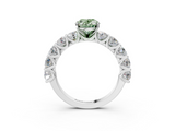White gold Fancy Green Oval  Diamond Prong Setting with Side Stones on a Pave Band_139