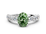 White gold Fancy Green Oval  Diamond Prong Setting with Side Stones on a Pave Band_143