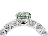 White gold Fancy Green Oval  Diamond Prong Setting with Side Stones on a Pave Band_147