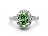 White gold Fancy Green Oval  Diamond Solitaire Ring with Shared Prong Pavé Band_13