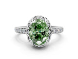 White gold Fancy Green Oval  Diamond Solitaire Ring with Shared Prong Pavé Band_78