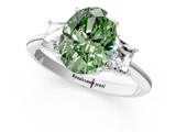White gold Fancy Green Oval  Diamond Three-Stone Ring with Trapezoid Side Stones and Prong Setting_18