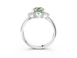 White gold Fancy Green Oval  Diamond Three-Stone Ring with Trapezoid Side Stones and Prong Setting_20
