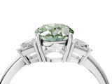 White gold Fancy Green Oval  Diamond Three-Stone Ring with Trapezoid Side Stones and Prong Setting_21