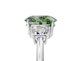White gold Fancy Green Oval  Diamond Three-Stone Ring with Trapezoid Side Stones and Prong Setting_22