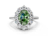 White gold Fancy Green Oval  Halo Cluster Diamond Engagement Ring with Prong Setting and Polished Band_20