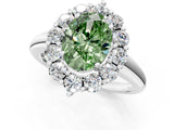 White gold Fancy Green Oval  Halo Cluster Diamond Engagement Ring with Prong Setting and Polished Band_21