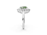 White gold Fancy Green Oval  Halo Cluster Diamond Engagement Ring with Prong Setting and Polished Band_22