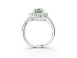 White gold Fancy Green Oval  Halo Cluster Diamond Engagement Ring with Prong Setting and Polished Band_23