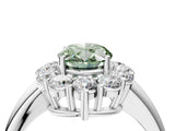 White gold Fancy Green Oval  Halo Cluster Diamond Engagement Ring with Prong Setting and Polished Band_24
