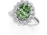 White gold Fancy Green Oval  Halo Cluster Diamond Engagement Ring with Solitaire Band and Prong Setting_67