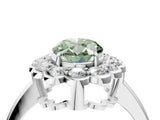 White gold Fancy Green Oval  Halo Cluster Diamond Engagement Ring with Solitaire Band and Prong Setting_70